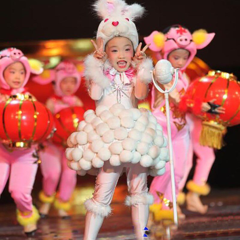 新款元旦小白兔儿童演出服幼儿园兔子乖乖卡通动物话剧舞蹈表演服