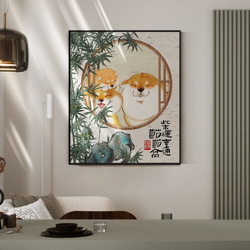 定制柴圆滚滚电表箱装饰画寓意好狗狗进门柜开关盒遮挡挂画免打孔