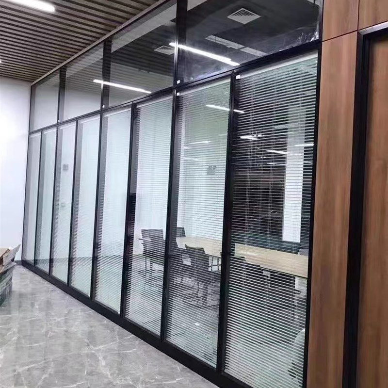 武汉办公室铝合金屏风中空百叶透明磨砂钢化玻璃隔音成品高隔断墙