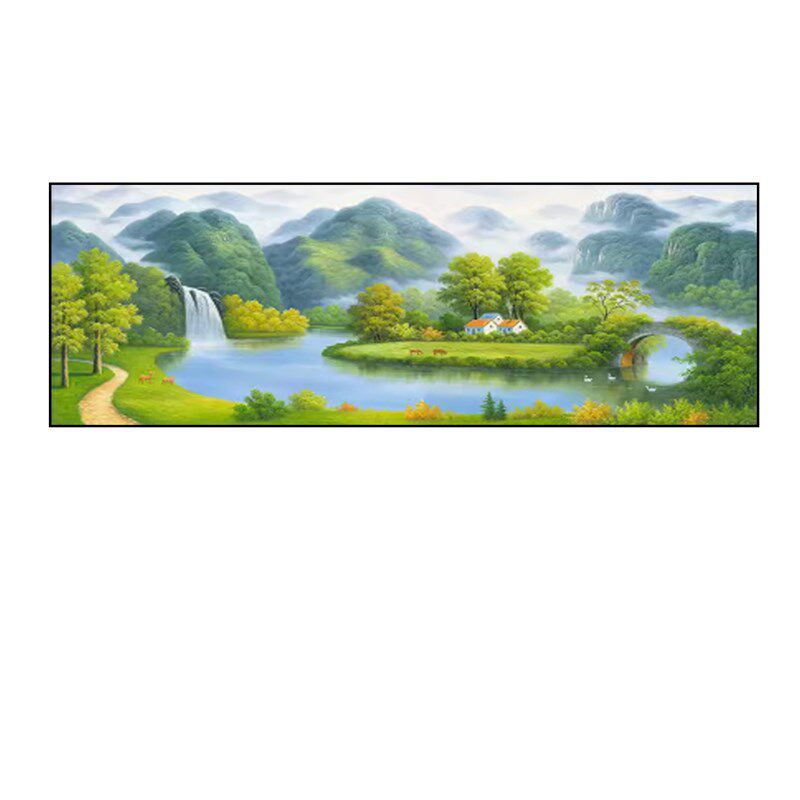 青山绿水挂画客厅沙发背景墙横幅聚宝盆装饰画东西墙山水风景壁画