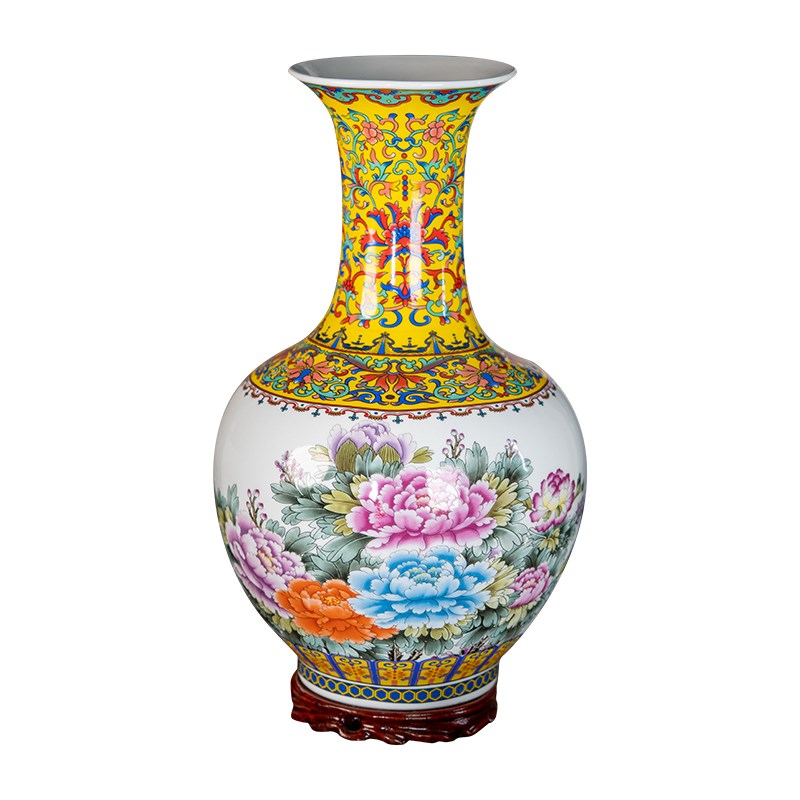 景德镇陶瓷大号牡丹花瓶中式家居客厅电视柜博古架插花装饰品摆件