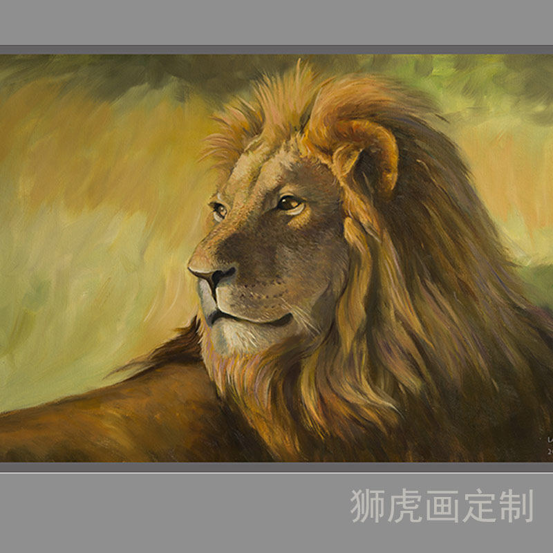 照片肖像油画纯手绘动物宠物画狮子老虎创意礼品 大尺寸玄关订制