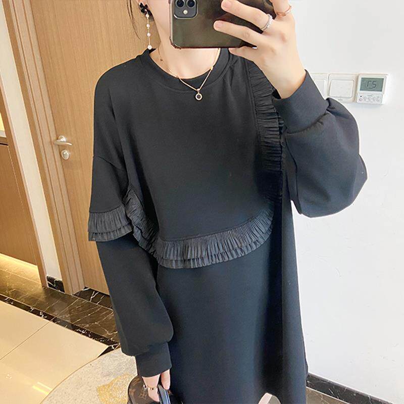 秋冬黑色显瘦大码连衣裙女装2024年新款中长款卫衣高端胖mm遮肚子
