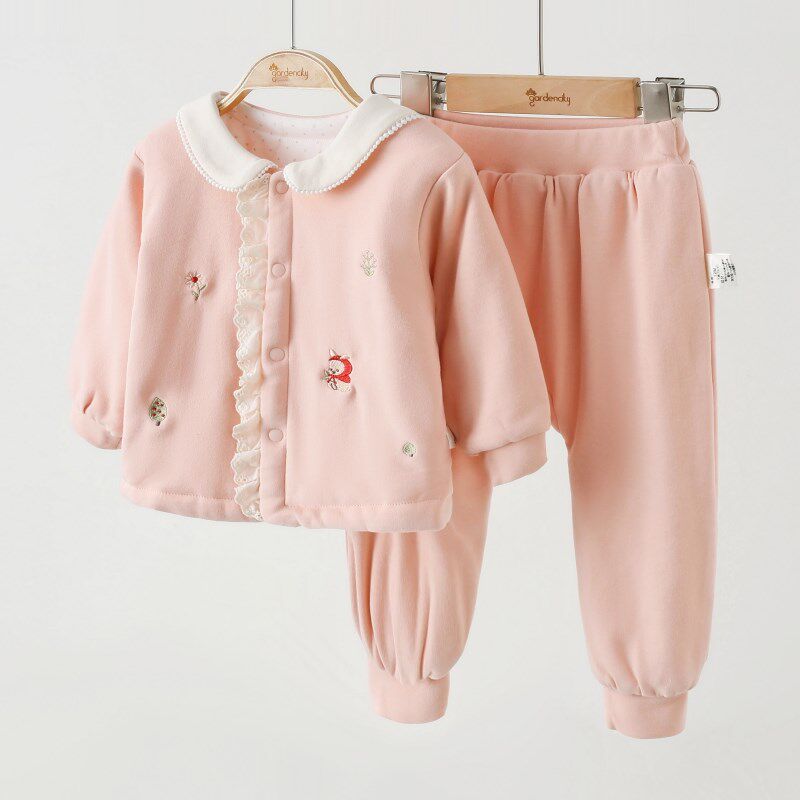 婴儿家居服套装秋冬季薄棉保暖女宝宝中腰大PP夹棉分体睡衣棉衣服