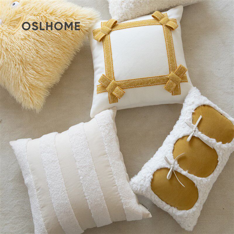 简约北欧奶油儿童样板间女孩卧室可爱毛绒黄色抱枕套床上飘窗靠垫