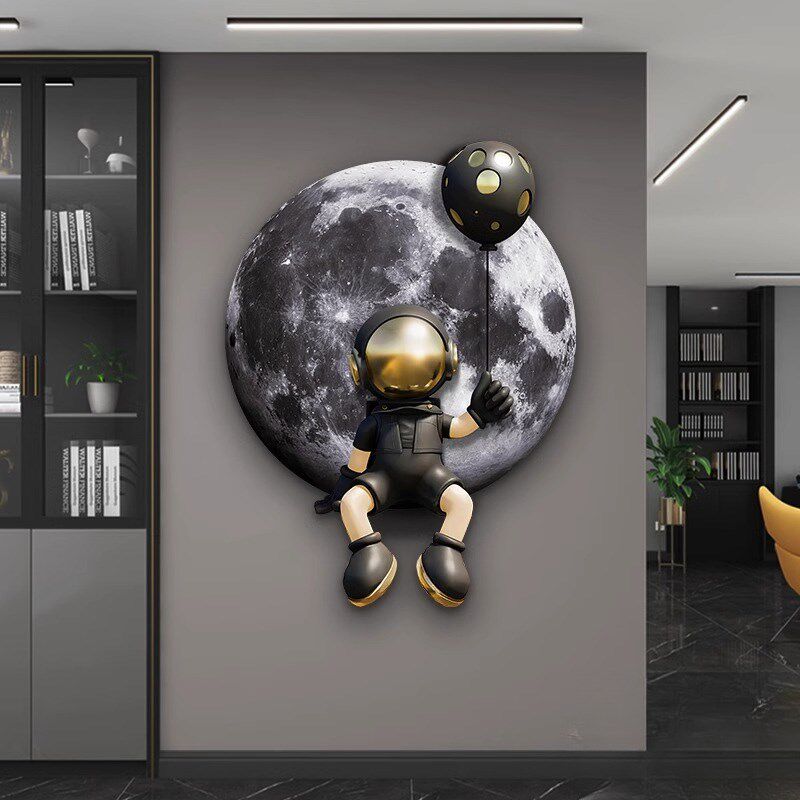 玄关装饰画LED灯画宇航员儿童房挂画月球发光壁灯男孩女孩卡通画