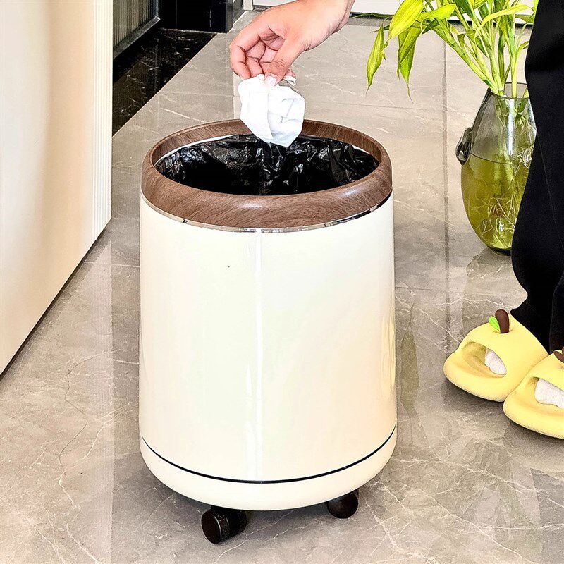 家用高档垃圾桶2025新款中古风高颜值可移动卫生桶客厅卧室纸篓