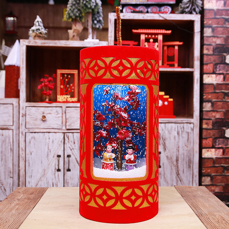 新年春节装饰品中式手提发光音乐摆件飘雪路灯笼大型场景布置道具