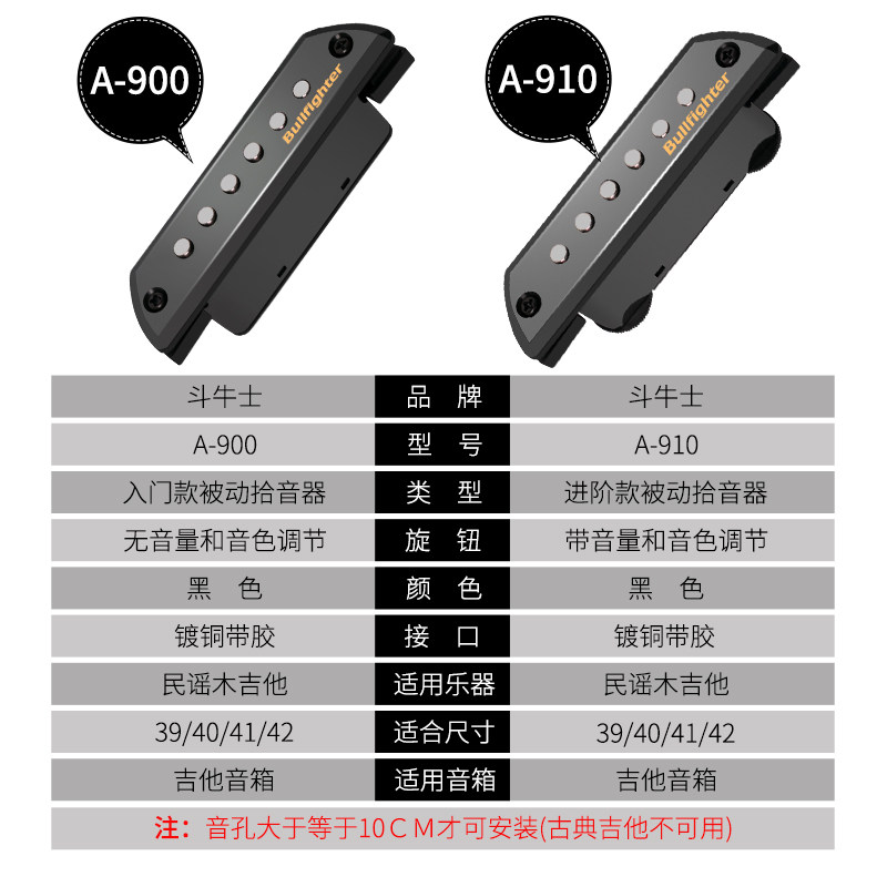 斗牛士木吉他拾音器免开孔吉它扩音器磁性电脑内录民谣吉他拾音器