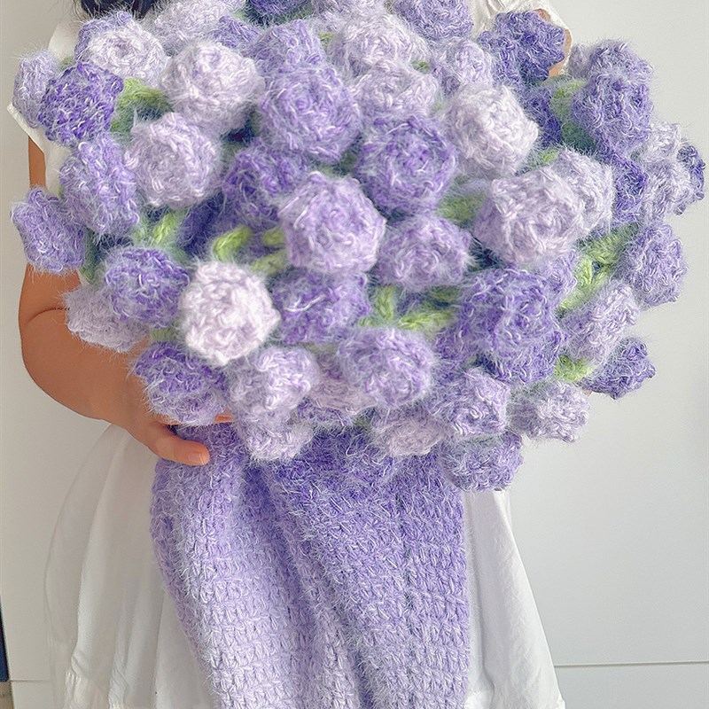 成品渐变玫瑰花束毛毯披肩手工毛线花束毯子送女朋友钩针编织礼物