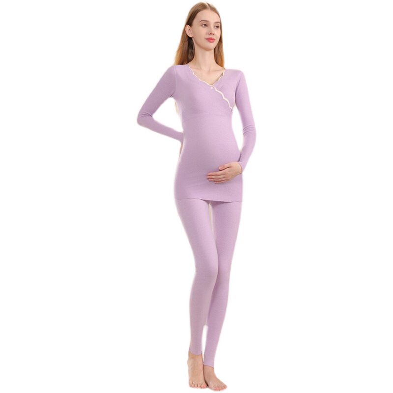 孕妇秋衣秋裤套装德绒保暖内衣秋冬产后哺乳期喂奶月子服免穿文胸