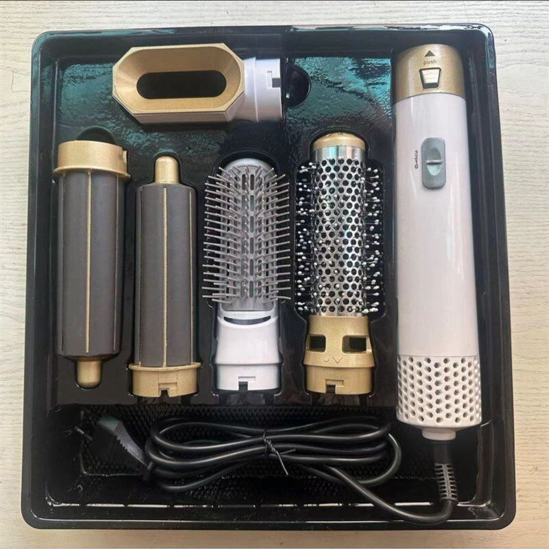 跨境五合一吹风梳卷发棒卷直两用美发造型梳电动高速吹风机热风梳