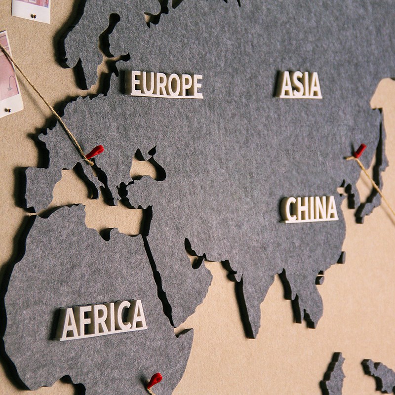 世界旅行照片墙装饰立体毛毡地图墙贴ins风墙面背景挂画可移除墙