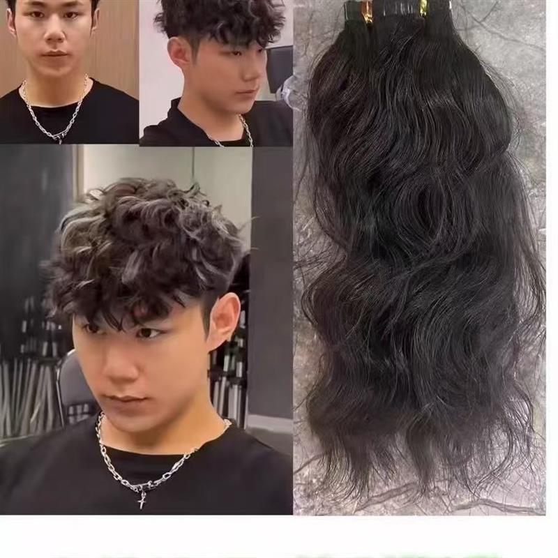 挑染接发片男士即刻接发真人发接头发隐形纳米无痕接发束彩色假发
