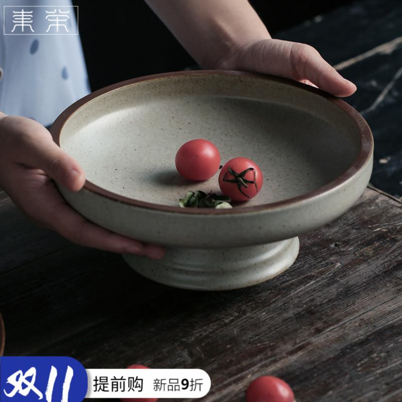 创意中式陶瓷水果盘家用菜盘客厅覆古个性高脚盘简约瓜子盘干果盘
