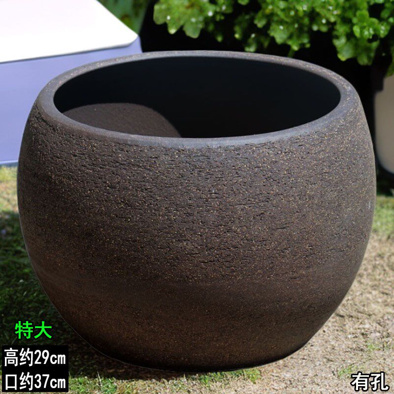 无釉粗陶花盆超大号复古陶土盆特大土陶罐透气景观盆园林大厅陶盆