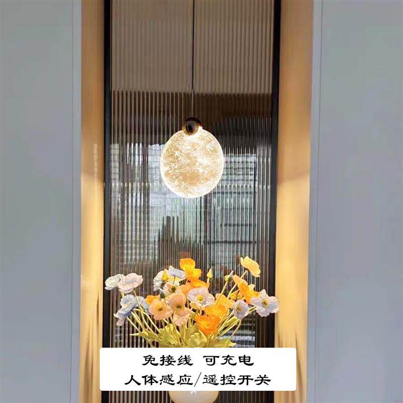 人体感应可充电免接线气氛灯现代简约圆形吊灯玄关过道遥控开关