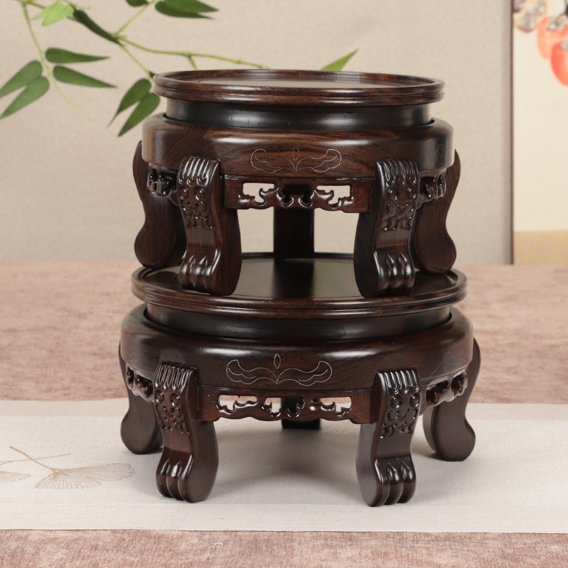 黑檀木可旋转实木底座花瓶鱼缸佛像奇石头花盆工艺品摆件展示托架