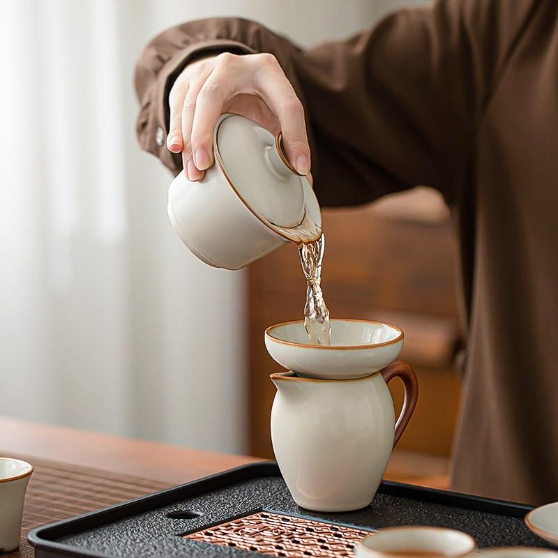 苏氏陶瓷 汝窑茶具茶壶盖碗主人杯带茶盘功夫茶具套组