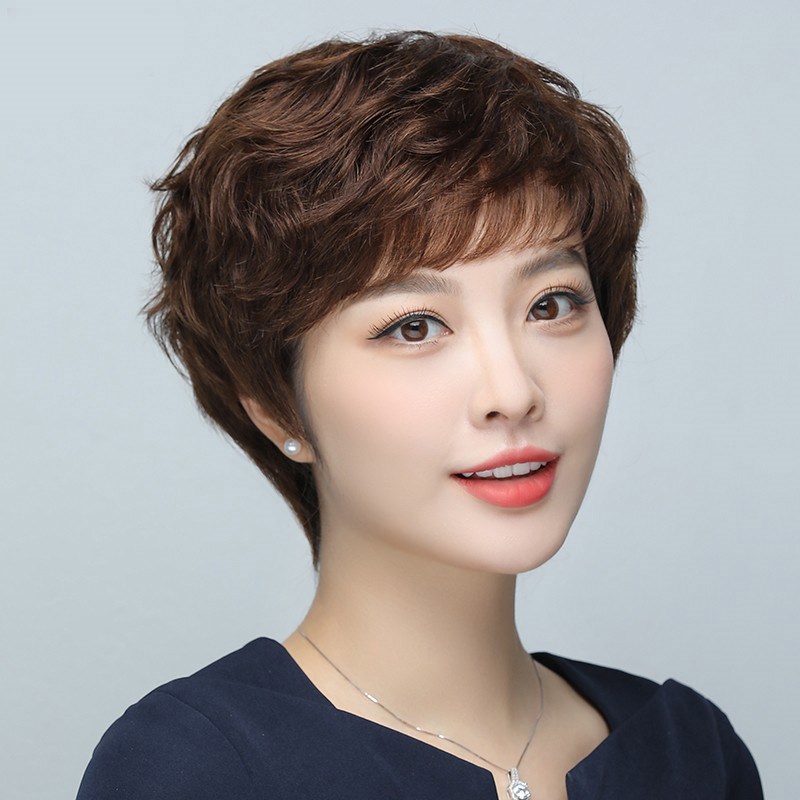 假发真发全真人发短发女全头套中老年女士卷发妈妈款整顶发套自然