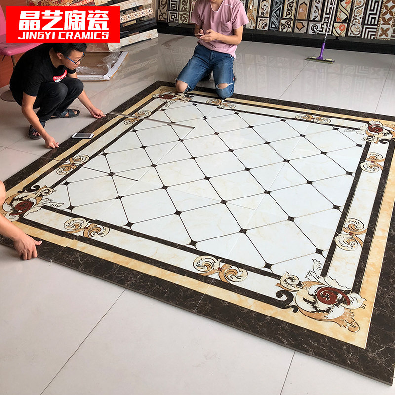 欧式客厅拼花瓷砖微晶石抛晶砖过道走廊饭厅仿水刀无限拼花地心砖