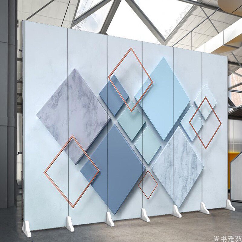 北欧简易屏风隔断纹理抽象客厅折叠办公室背景经济型布艺移动折屏
