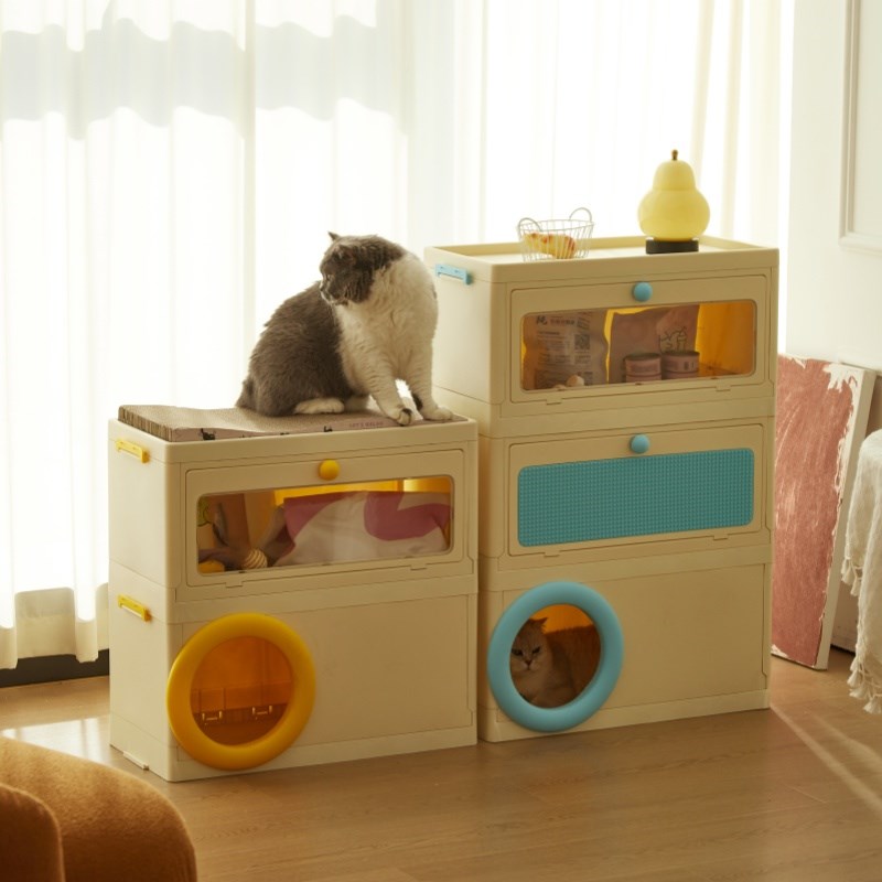 双层猫窝宠物用品塑料收纳箱安全感躲避屋半封闭式猫钻洞带猫抓板