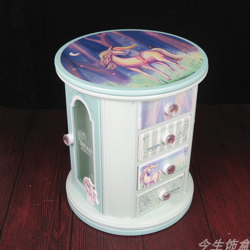 圆形旋转首饰盒木质欧式韩国饰品盒手饰收纳盒公主女孩生日礼物