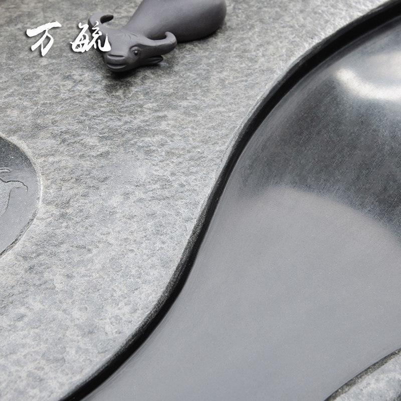 茶盘乌金石天然整块石头创意中式太极大茶台家用办公茶海茶具托盘