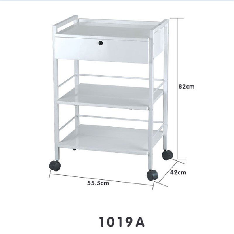 银狐1019A三层美容推车加厚美容工具车万向木抽屉纯白金属推车