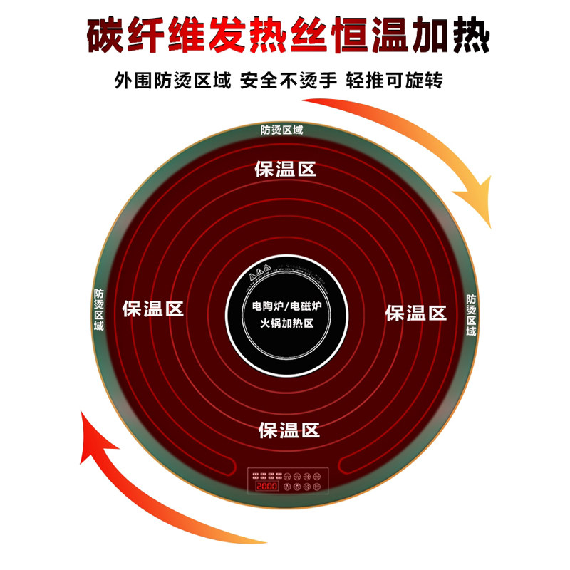 白色暖菜板可旋转家用饭菜保温板带火锅多功能加热板桌面转盘圆形