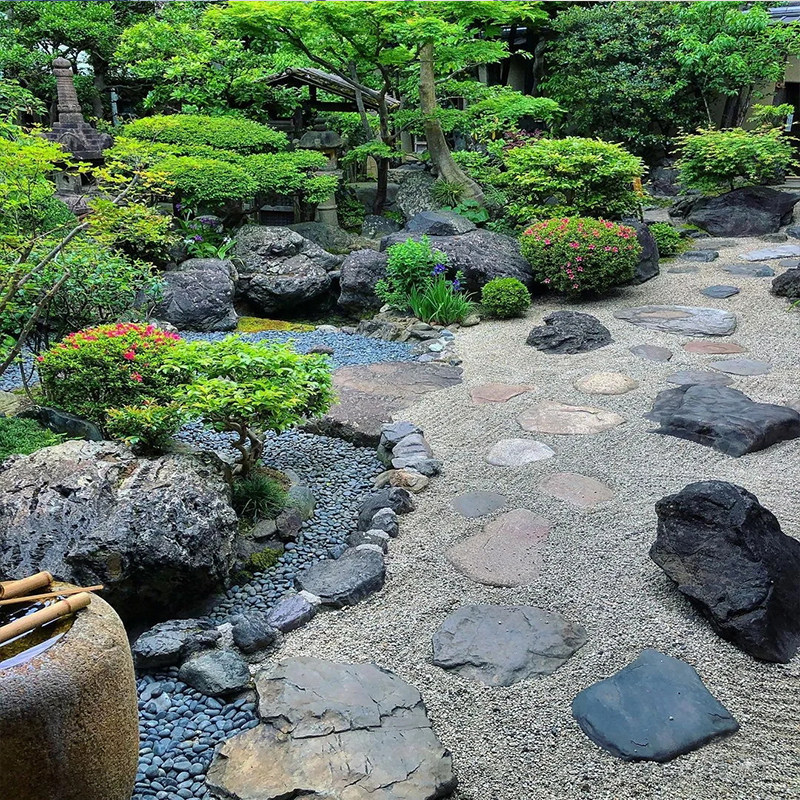 黑山石汀步石定制庭院铺路踏步石户外草坪垫脚石园林景观造景石头