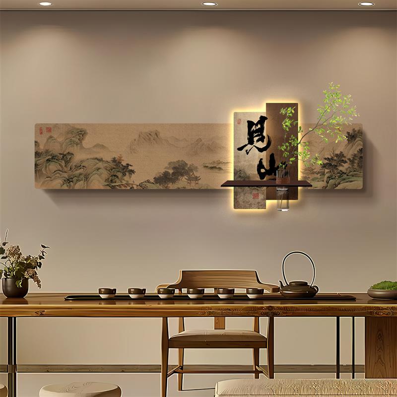 墙面字画客厅装饰画茶室背景墙上挂画书房办公室宋代美学发光灯画