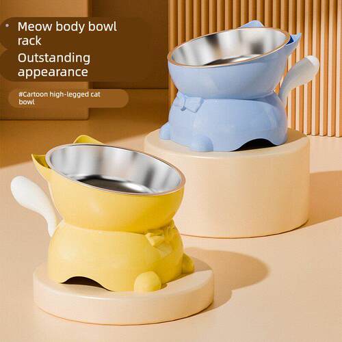 猫碗斜口护颈猫食盆脚猫咪饭碗水碗防打翻斜口猫碗不锈钢猫碗