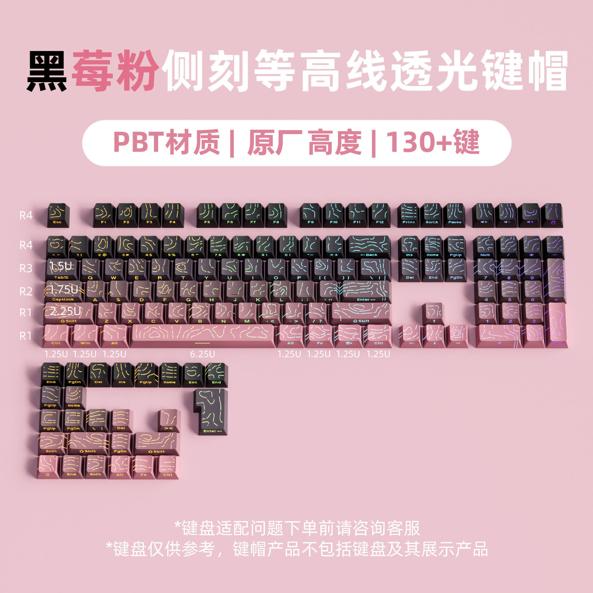 等高线侧刻PBT透光磁轴键帽图片