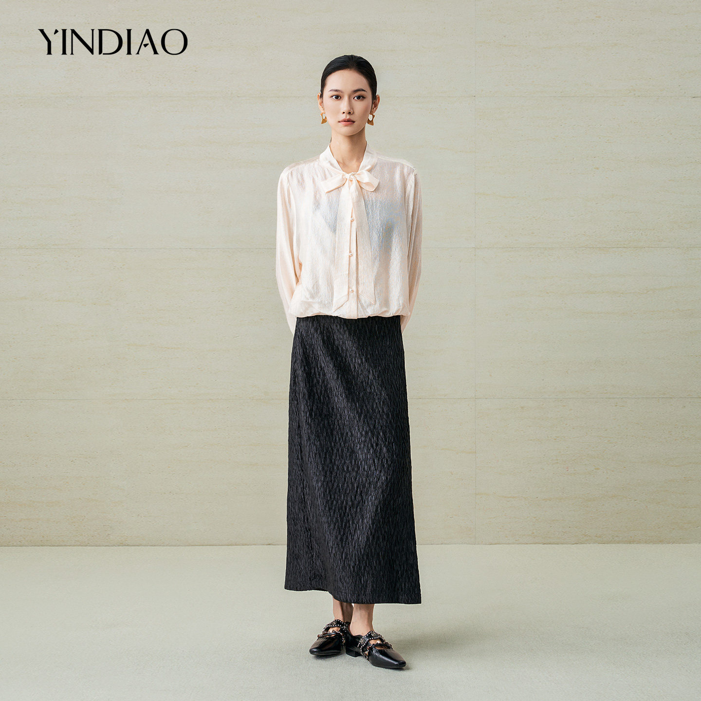YINDIAO引调下摆松紧醋纤衬衫