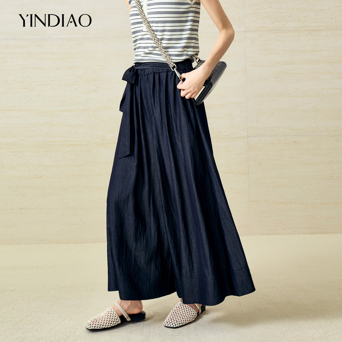 YINDIAO引调配系带松紧腰阔腿裤