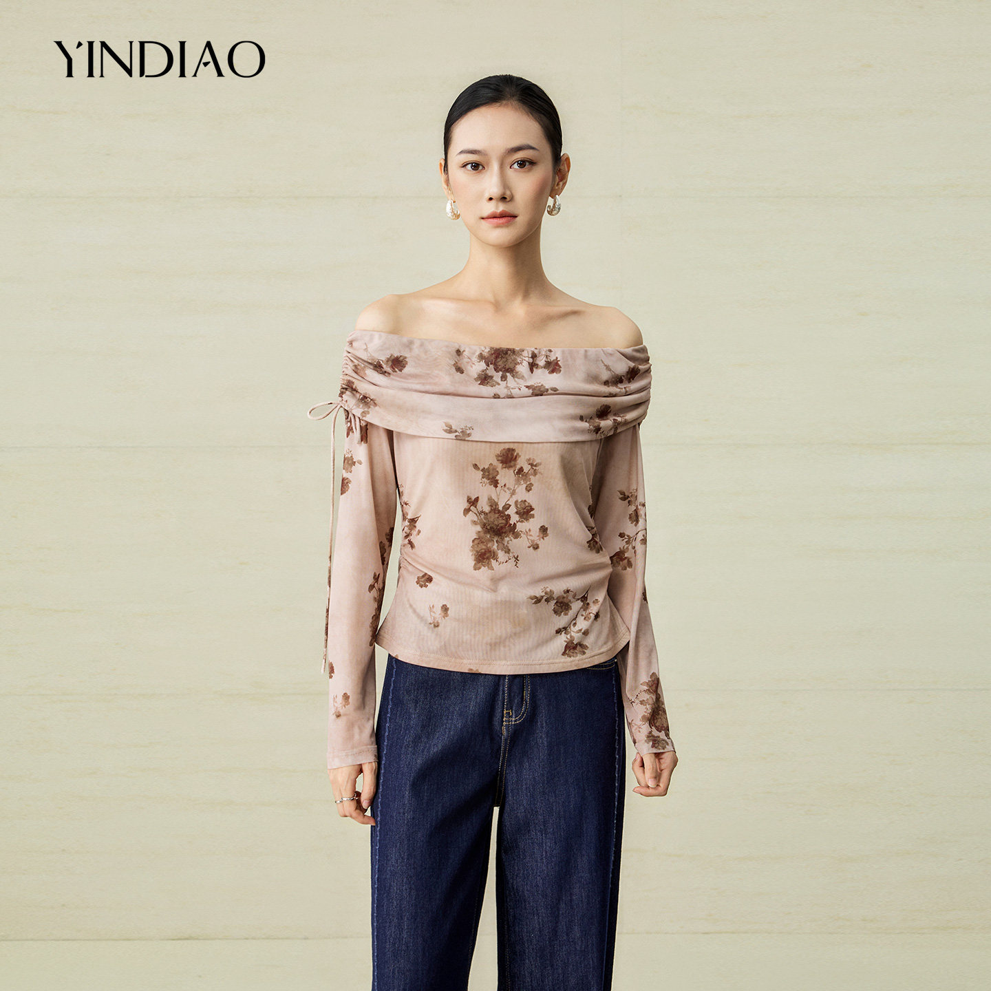YINDIAO引调法式浪漫花卉小衫