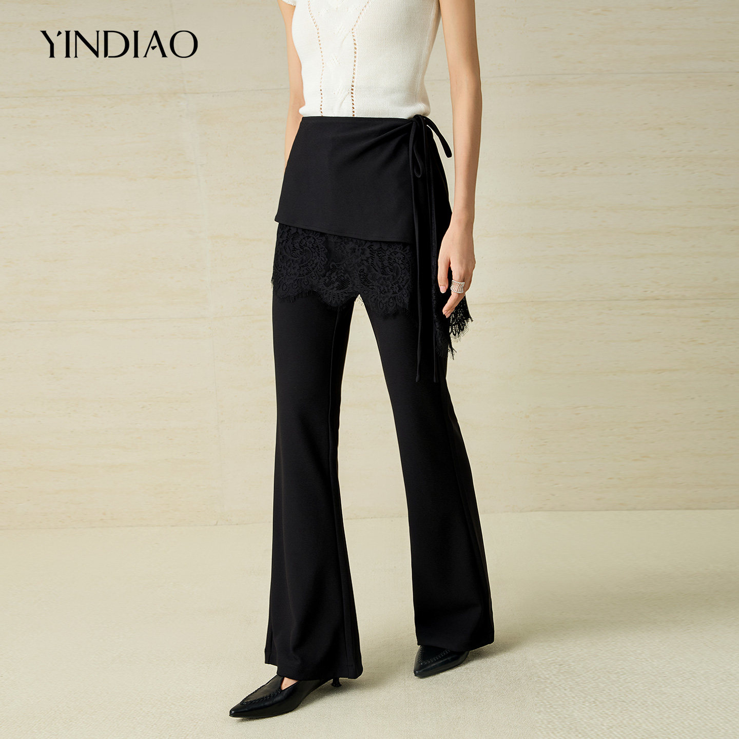 YINDIAO引调裙帘蕾丝拼接喇叭裤