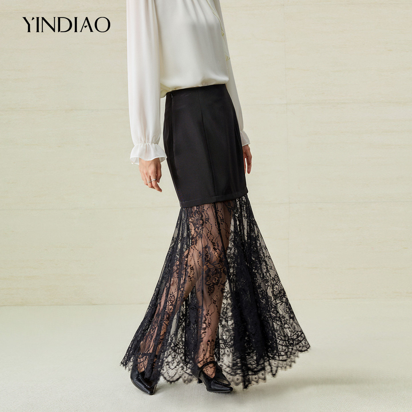 YINDIAO引调法式通勤蕾丝半裙