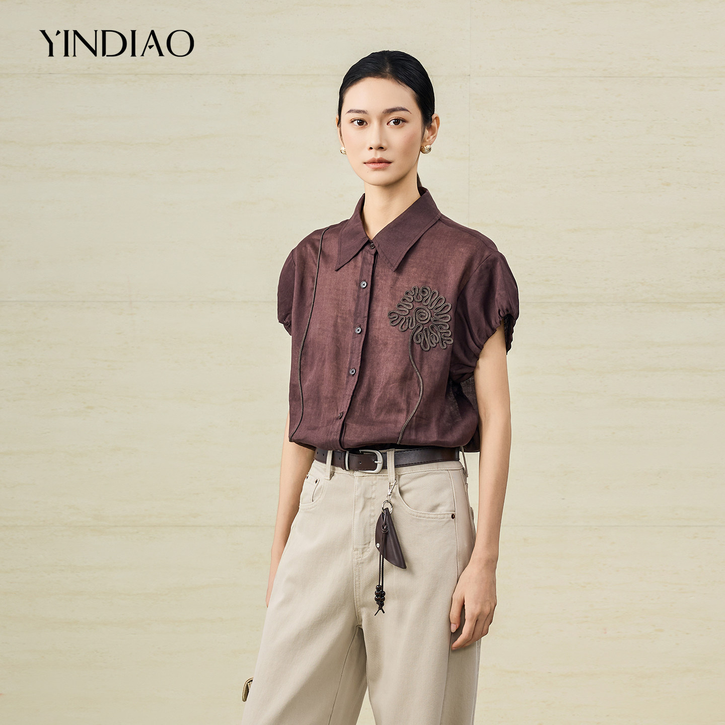 YINDIAO引调都市游牧风短袖衬衫图片
