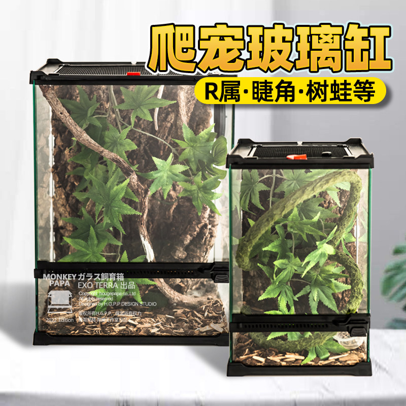 爬宠饲养箱前开门角蛙蜘蛛蜥蜴守宫生态守宫雨林造景睫角玻璃缸图片