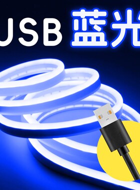 蓝色灯带冰蓝光电竞房电脑桌汽车箱氛围usb接口带开关led灯条自粘