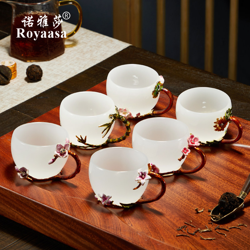 新款琉璃玉瓷主人杯茶杯个人专用功夫茶具套装大容量珐琅彩把杯子