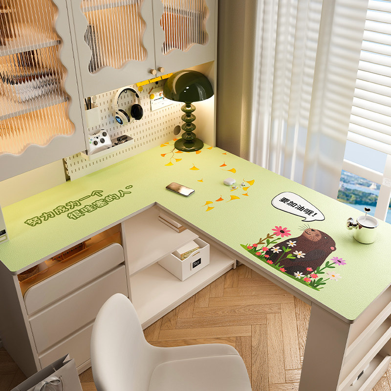 转角书桌垫防水皮革拐角L型弧形电脑桌面桌布写字台垫子定制订做