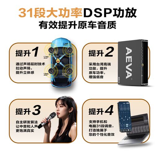 爱耶车载K歌DSP功放机麦克风卡拉OK唱歌汽车音频处理器大功率音响