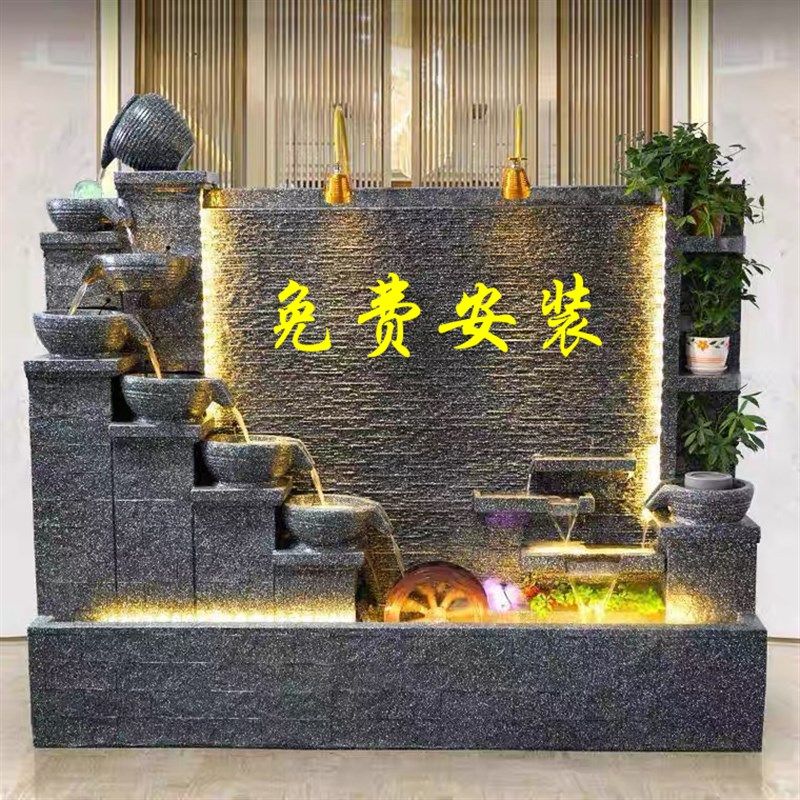 水幕墙假山流水墙屏风隔断喷泉瀑布鱼缸造景客厅室外庭院水系景观