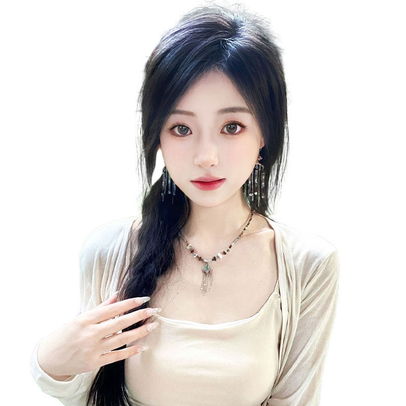 假发片女头顶真发片补发八字刘海漫画齐蓬松高颅顶蕾丝胎毛遮白发