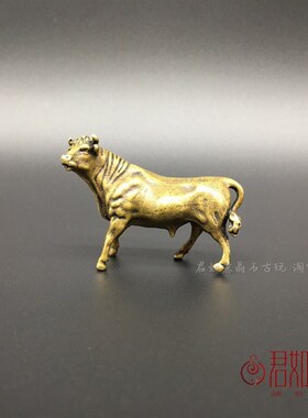 仿古做旧实心黄铜生肖牛摆件迷你铜牛一对小牛黄牛小铜件铜微雕