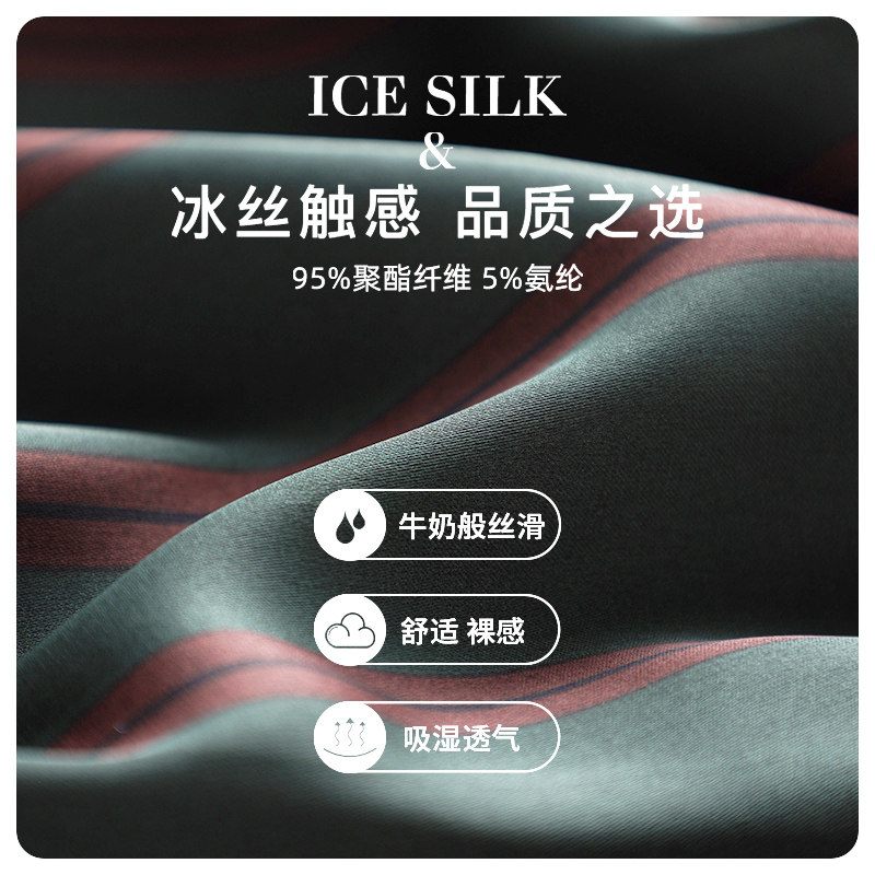 男士睡袍春秋款冰丝薄款高级感丝绸睡衣夏季长袖条纹男款浴袍浴衣